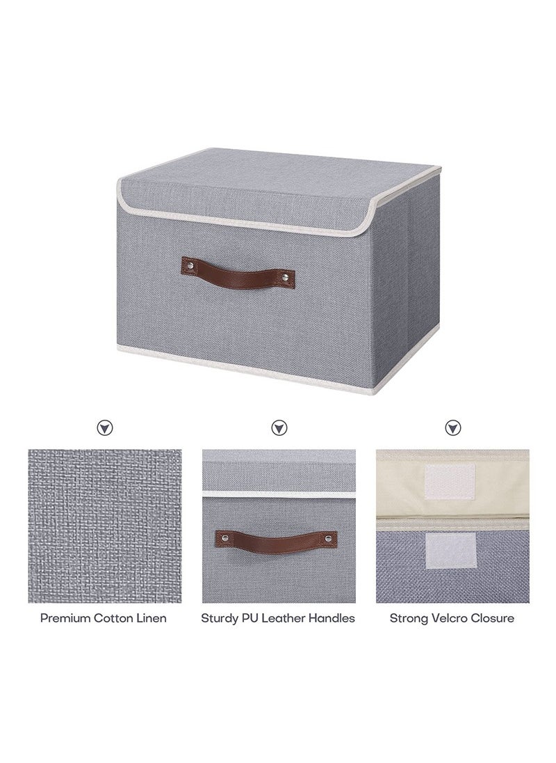 TAPIT - 3PCS Large Clothes Storage Bins, Collapsible Storage Box with Handle, Linen Foldable Organizer for Toys, Clothes, Books (Grey-38x25x25cm) - Image 1