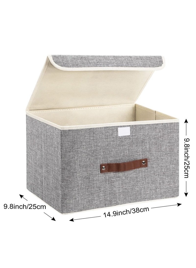 TAPIT - 3PCS Large Clothes Storage Bins, Collapsible Storage Box with Handle, Linen Foldable Organizer for Toys, Clothes, Books (Grey-38x25x25cm) - Image 1