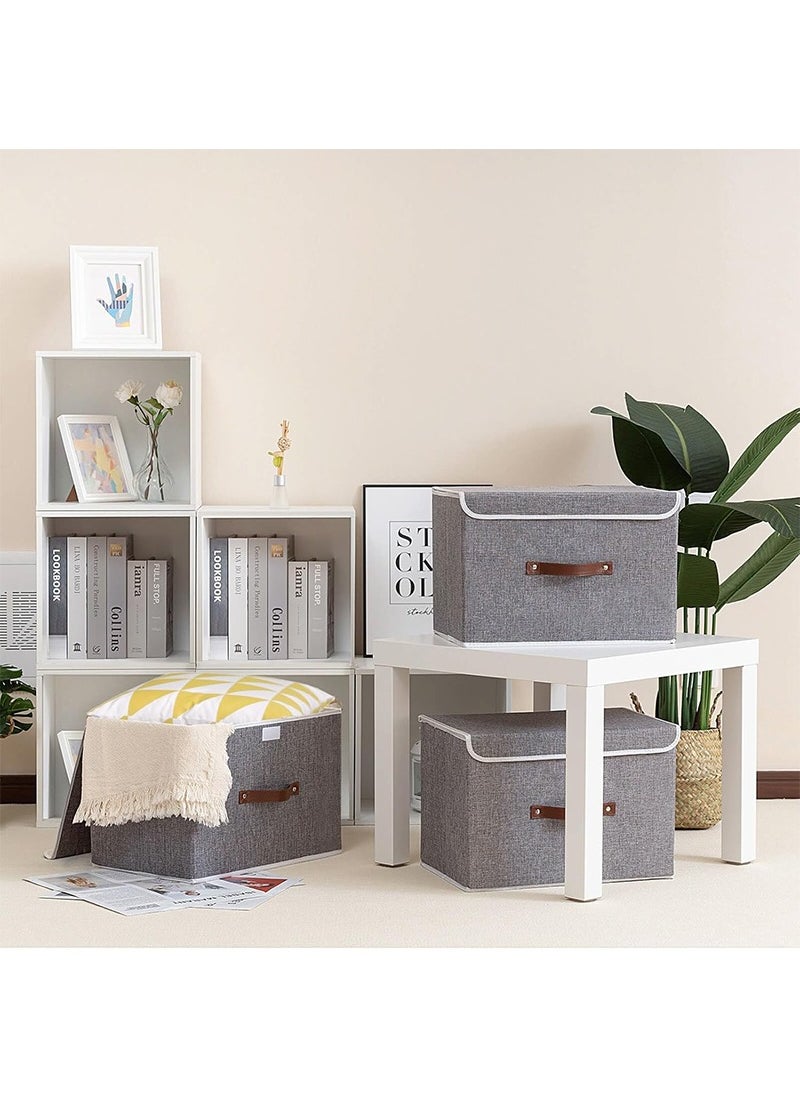 TAPIT - 3PCS Large Clothes Storage Bins, Collapsible Storage Box with Handle, Linen Foldable Organizer for Toys, Clothes, Books (Grey-38x25x25cm) - Image 1