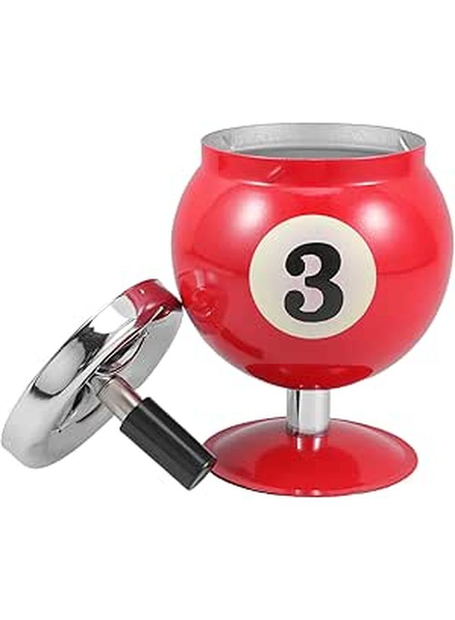Ashtray With Lid For Office Game Room Home Decoration Red Metal Tabletop Billiards Ash Holder Desks Smokeless Covered Ashtray Design Stool Decorations - Image 1