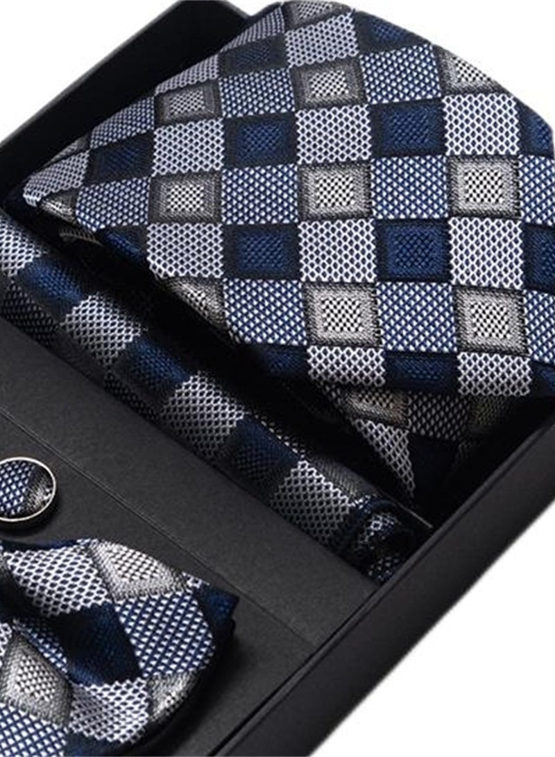 5 pcs high-end tie for men business professional formal tie bow tie cufflinks square scarf fashion accessories gift box  - Image 4