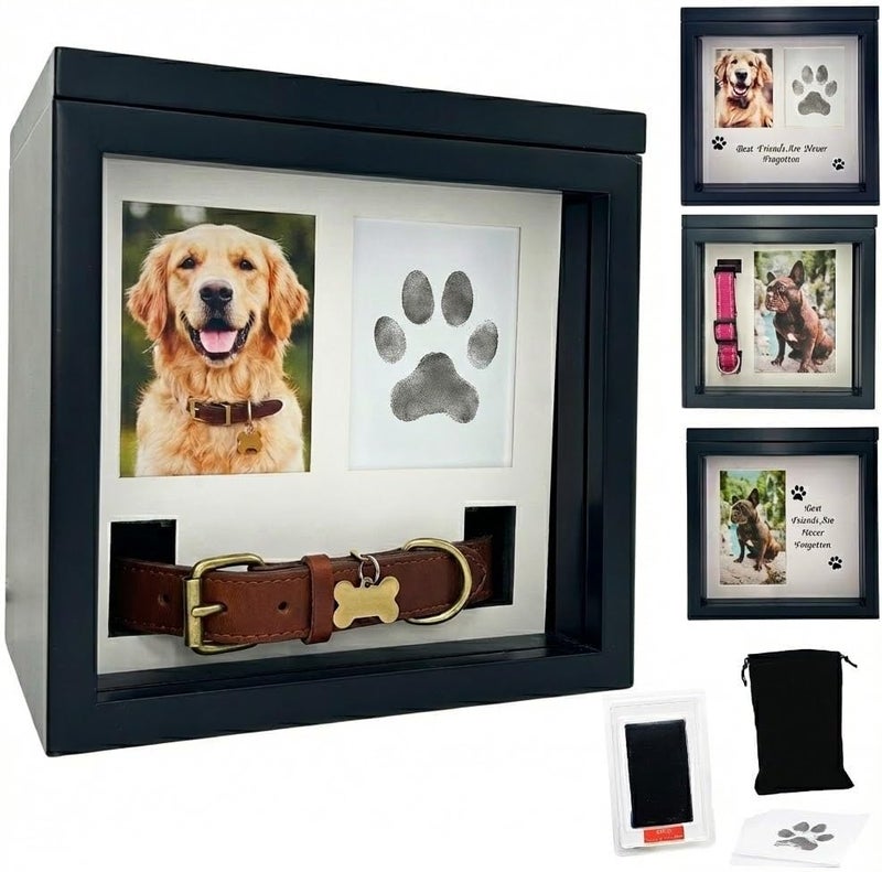 OtterPets Large Dog Urn for Ashes, 4 Customizable Displays with Paw Print Ink Kit, 8.5x8.5x5.8 Pet Urn for Dog Ashes, Pet Cremation Box, Cat Urn for Ashes, Dog Ashes Keepsake (Classic Black) - Image 1
