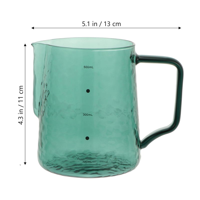 Green Hammered Texture Borosilicate Glass Milk Jug 500ml Large Capacity Coffee Pitcher - Image 3
