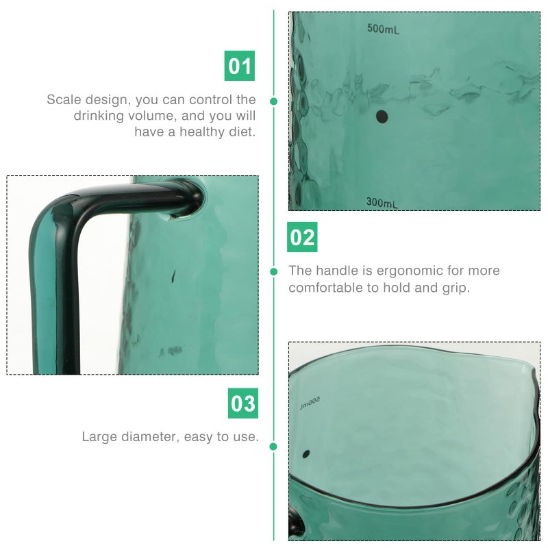 Green Hammered Texture Borosilicate Glass Milk Jug 500ml Large Capacity Coffee Pitcher - Image 4