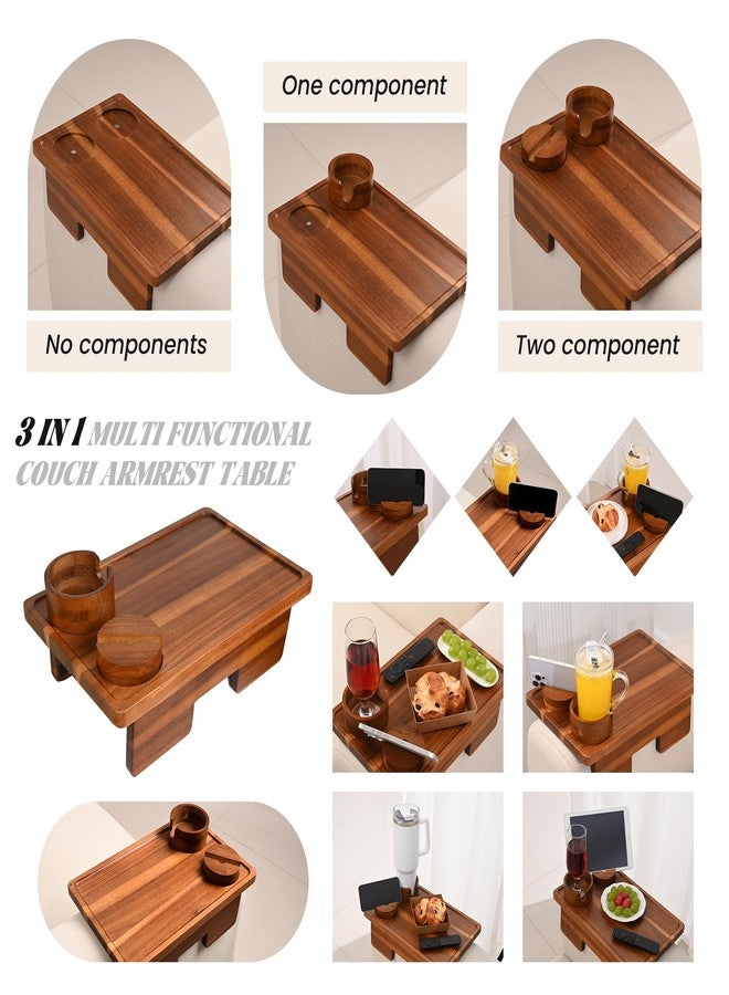 GEHE Real Acacia Wood Couch Armrest Table, 15.4"x9.8" Couch Arm Tray Table, 3 in 1 Removable Sofa Cup Holder wtih 360° Rotated Phone Holder, Clip on Armrest Tray for Drinks, Snacks, Phone, Control - Image 3