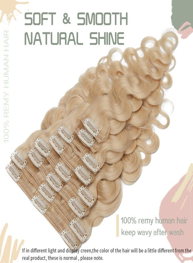 S-noilite Wavy Clip in Hair Extensions Real Human Hair Double Weft Thick 8 PCS Clip in Remy Hairpiece Natural Body Wave Full Head (20 Inch - 150g,Bleach Blonde (#613)) - Image 2