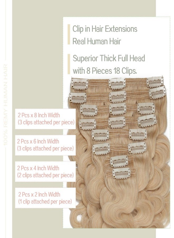 S-noilite Wavy Clip in Hair Extensions Real Human Hair Double Weft Thick 8 PCS Clip in Remy Hairpiece Natural Body Wave Full Head (20 Inch - 150g,Bleach Blonde (#613)) - Image 5