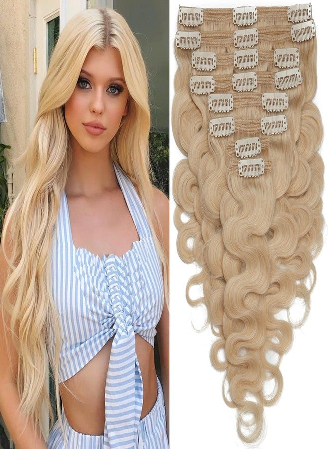 S-noilite Wavy Clip in Hair Extensions Real Human Hair Double Weft Thick 8 PCS Clip in Remy Hairpiece Natural Body Wave Full Head (20 Inch - 150g,Bleach Blonde (#613)) - Image 1