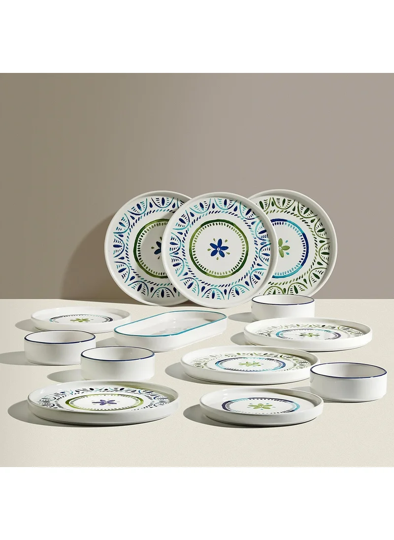 نهير Karma Blue 6 Person 31 Piece Ceramic Breakfast Set