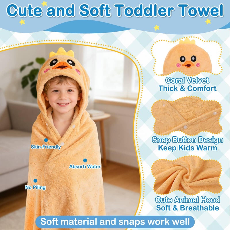 Flasoo 8 Pcs Toddler Bath Towel Set, 2 Pcs Toddler Towels with Hood, Large 55" x 27.5" Toddler Towels & 6 Pcs Baby Washcloths for Boy Girl, Soft Absorbent Gift for Baby, Infant, Newborn Essential - Image 4