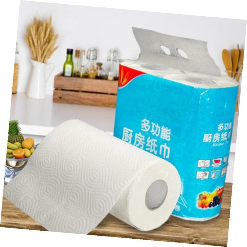 5 Rolls Kitchen Paper Towels White Household Oil Absorption Tissue Soft Wood Fiber Kitchen Wipes for Home Daily Use and Office Cleaning - Image 2