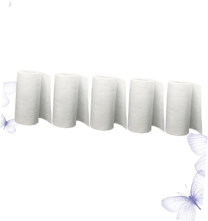 5 Rolls Kitchen Paper Towels White Household Oil Absorption Tissue Soft Wood Fiber Kitchen Wipes for Home Daily Use and Office Cleaning - Image 3