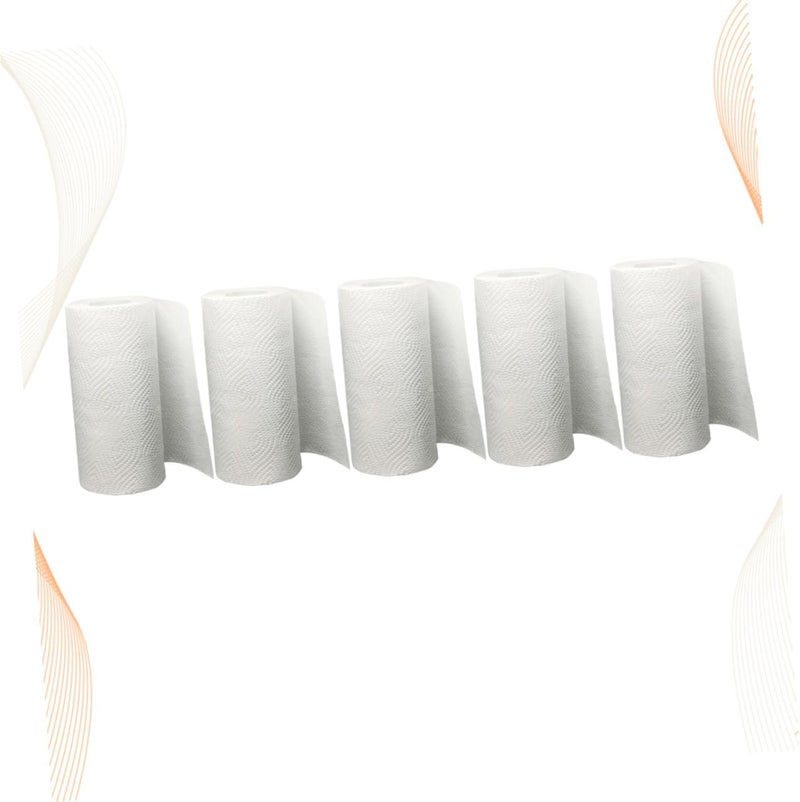 5 Rolls Kitchen Paper Towels White Household Oil Absorption Tissue Soft Wood Fiber Kitchen Wipes for Home Daily Use and Office Cleaning - Image 5