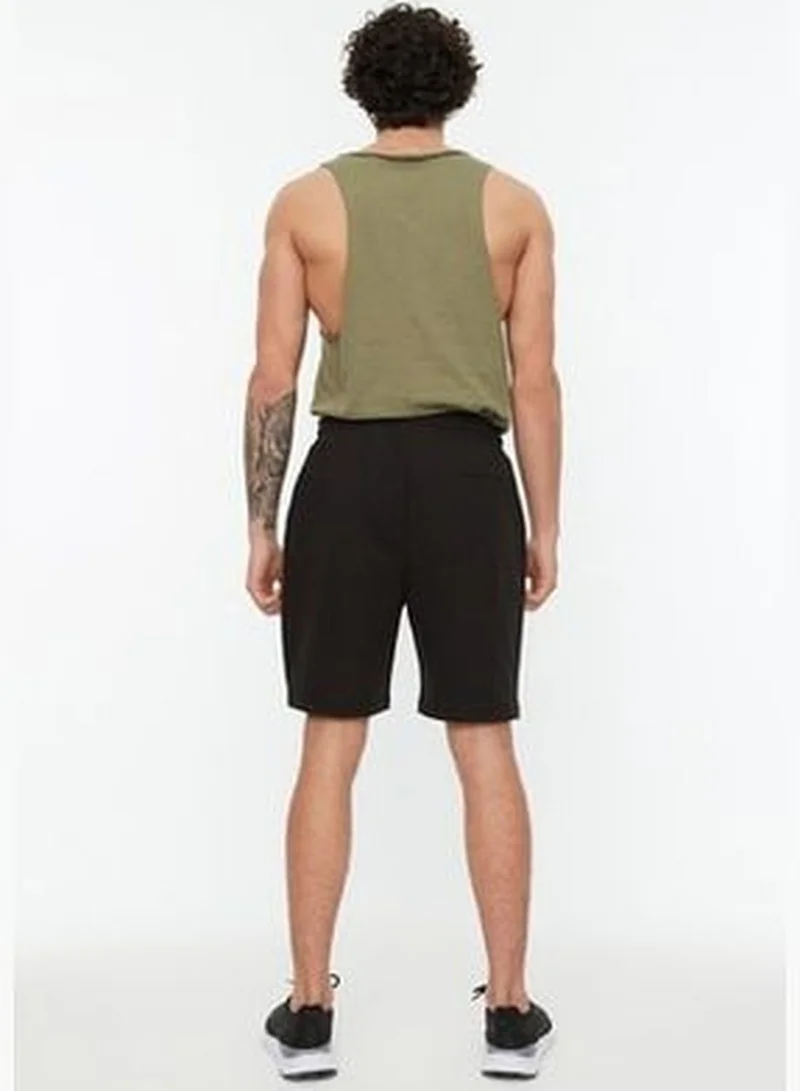 trendyol Men's Black Regular/Regular Fit Ribbed Shorts with Printed Text