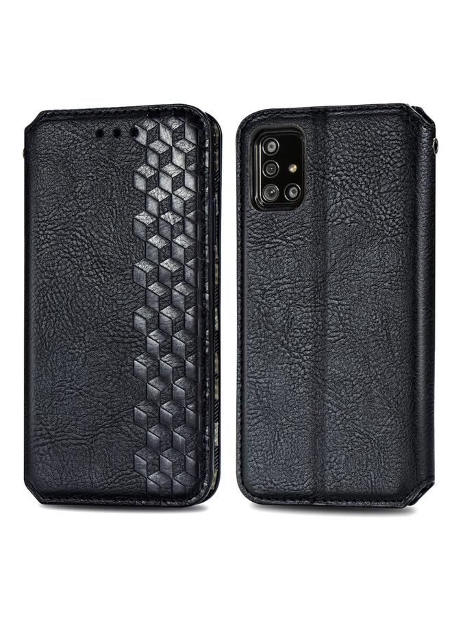 S-TOP Case For Samsung Galaxy A51 Cubic Grid Pressed Horizontal Flip Magnetic Leather Case with Holder & Card Slots & Wallet - Image 1