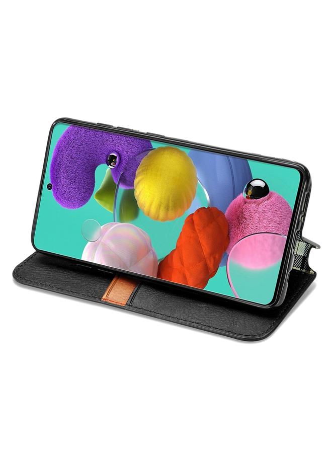 S-TOP Case For Samsung Galaxy A51 Cubic Grid Pressed Horizontal Flip Magnetic Leather Case with Holder & Card Slots & Wallet - Image 5