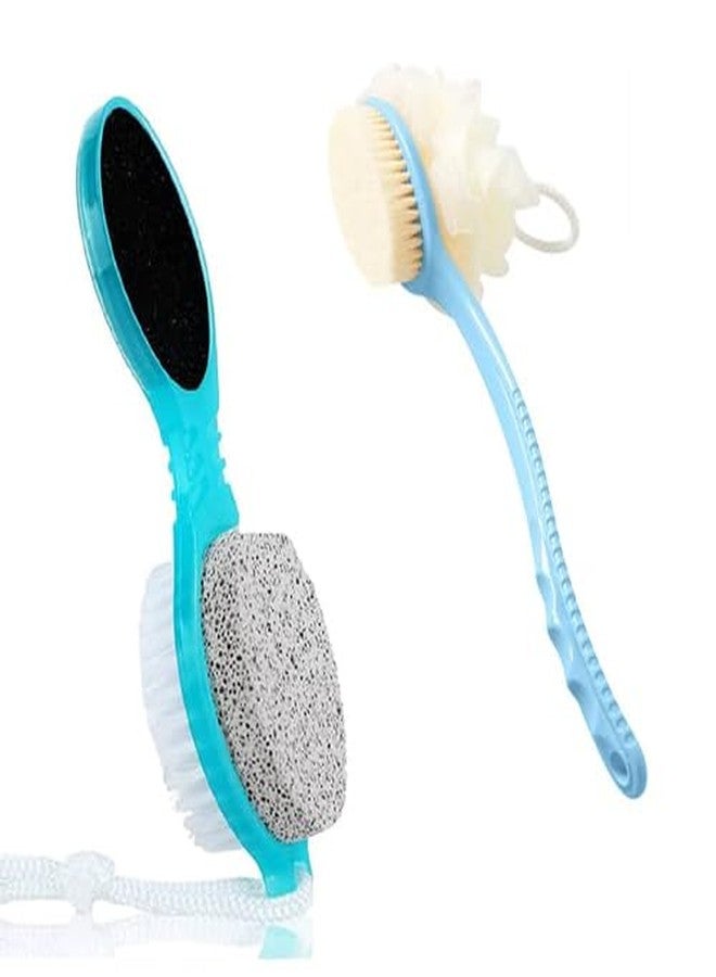 Red Champion Combo Pack 3-in-1 Long Handle Bath Brush with Pumice Stone, Soft Bristle Scrubber & Loofah | Back Scrubber for Exfoliating, Deep Cleaning & Spa-Like Shower Experience - Image 1