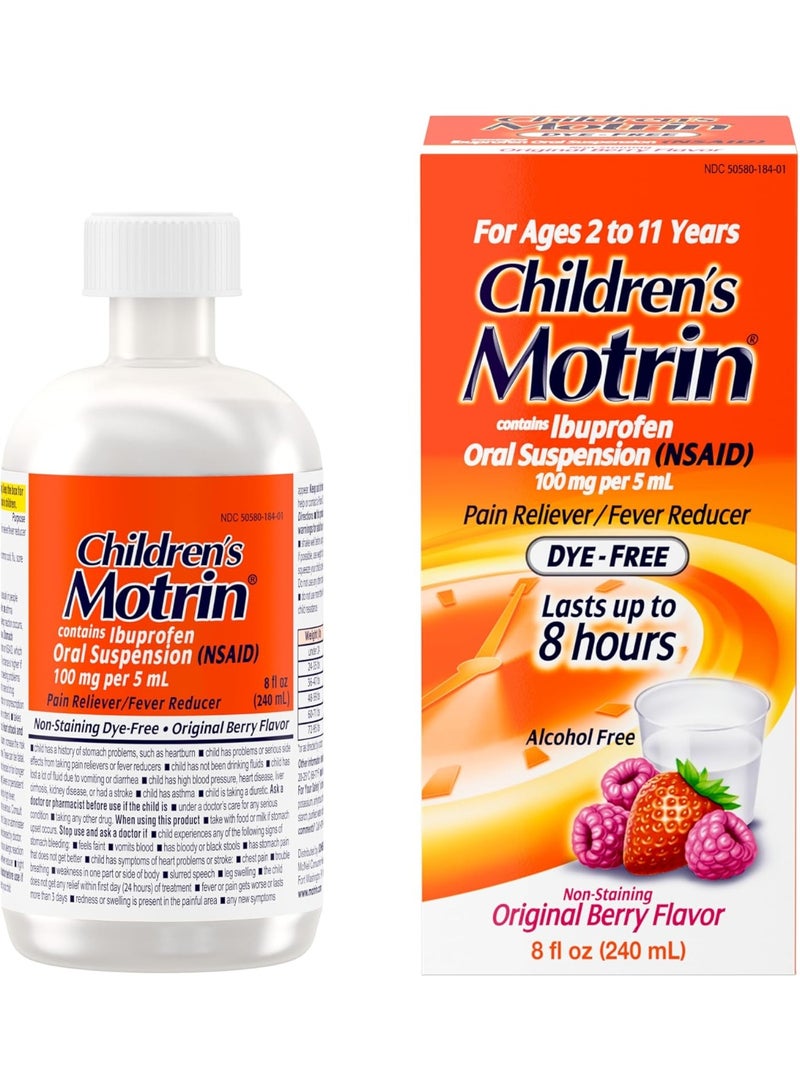 Motrin Children's Oral Suspension, Dye-Free Berry, 8 Fl. Oz - Image 1