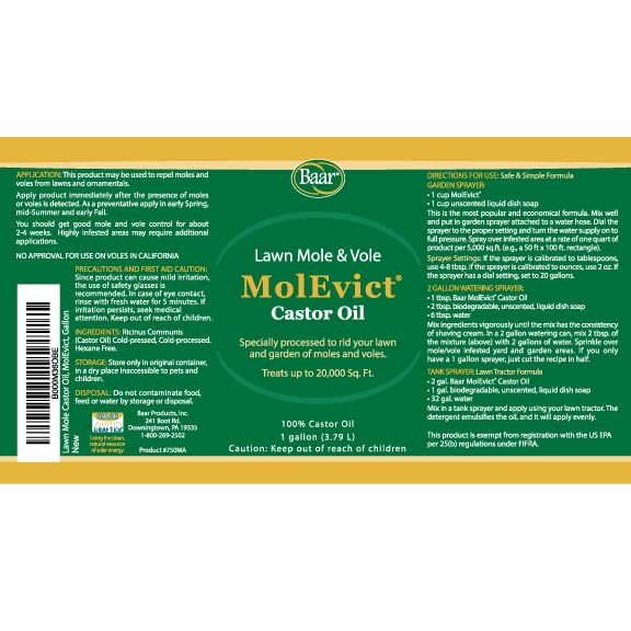baar Baar Products - MolEvict Lawn Mole Castor Oil - Lawn & Garden Protection - Up to 20,000 Sq. Ft. of Coverage - 1 Gallon  - Image 2