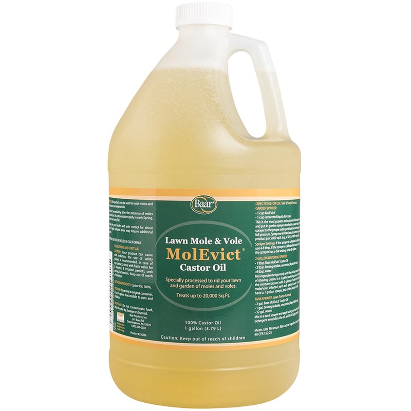 baar Baar Products - MolEvict Lawn Mole Castor Oil - Lawn & Garden Protection - Up to 20,000 Sq. Ft. of Coverage - 1 Gallon  - Image 1