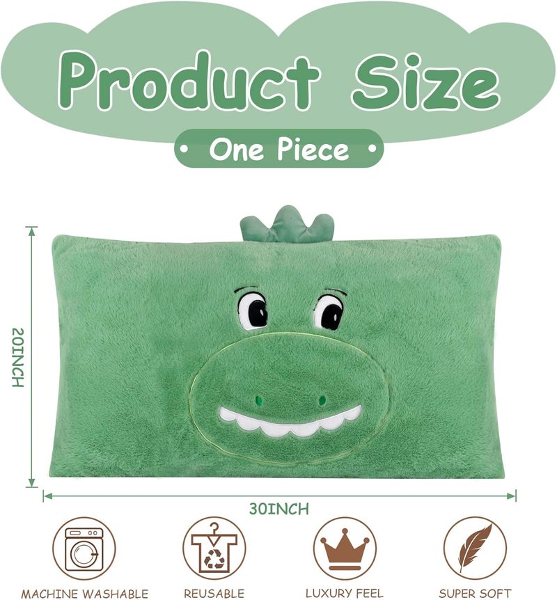 ChezMax Dinosaur Pillowcase For Kids Toddlers - 20"x30", Animal-themed Soft Pillow Case for Bedding, Lightweight Standard Size Fit Bed Pillow, Breathable Plush Fun Room Bedroom Decor, Comforter For Boys Girls - Image 2