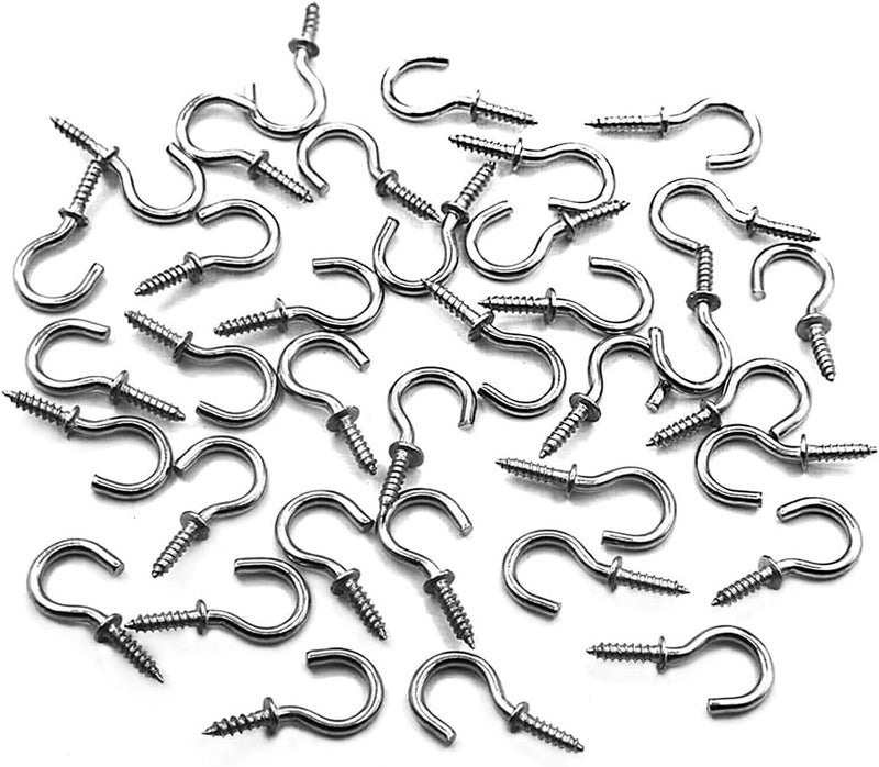 IDEALSV 50 Pcs (304) Stainless Steel Screw Ceiling Hooks 5/8 Inch Small Cup Hook Screw-in Light Hooks Outdoor and Indoor Hanging - Image 1
