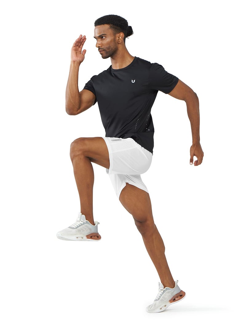 NORTHYARD Men's Athletic Running Shorts Gym Workout Shorts 7"/ 9"/ 5" Quick Dry Lightweight Sports Basketball Exercise Tennis Exercise WHITE-5inch L - Image 5