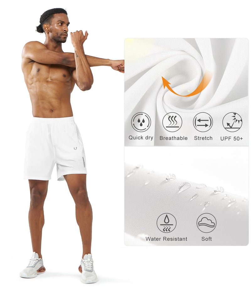 NORTHYARD Men's Athletic Running Shorts Gym Workout Shorts 7"/ 9"/ 5" Quick Dry Lightweight Sports Basketball Exercise Tennis Exercise WHITE-5inch L - Image 4