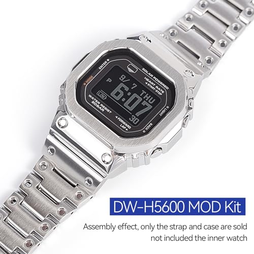 Korlexchi MOD Kit Metal Watchband and Watch Case Compatible with Casio For G-SHOCK Men's DW-H5600 316 Stainless Steel Bracelet Band Strap and Bezel (DW-H5600, Silver Set) - Image 2