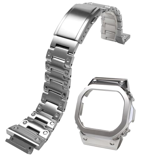 Korlexchi MOD Kit Metal Watchband and Watch Case Compatible with Casio For G-SHOCK Men's DW-H5600 316 Stainless Steel Bracelet Band Strap and Bezel (DW-H5600, Silver Set) - Image 1