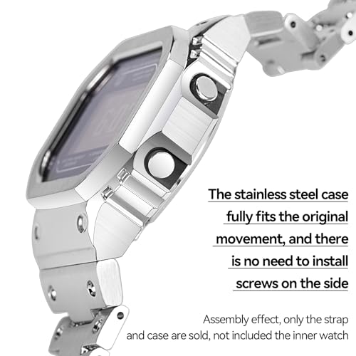 Korlexchi MOD Kit Metal Watchband and Watch Case Compatible with Casio For G-SHOCK Men's DW-H5600 316 Stainless Steel Bracelet Band Strap and Bezel (DW-H5600, Silver Set) - Image 3