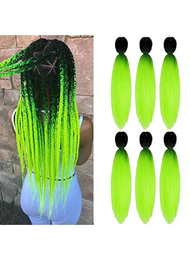 Phoenixfly - Pre Stretched Braiding Hair 26” 6 Packs Braid Professal Yaki Synthetic Hair For Fiber Corchet Braids Women Twist Crochet Braids (Black To Neon Green) - Image 1