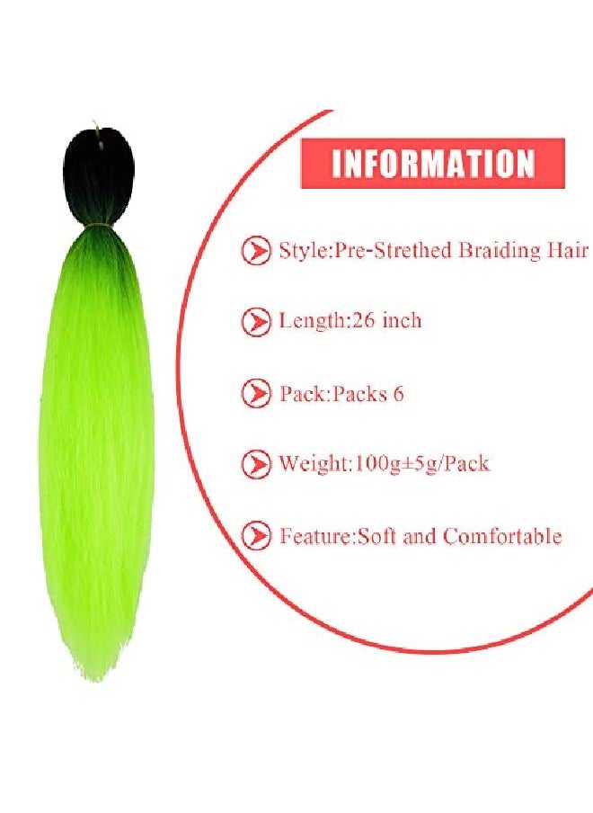 Phoenixfly - Pre Stretched Braiding Hair 26” 6 Packs Braid Professal Yaki Synthetic Hair For Fiber Corchet Braids Women Twist Crochet Braids (Black To Neon Green) - Image 1