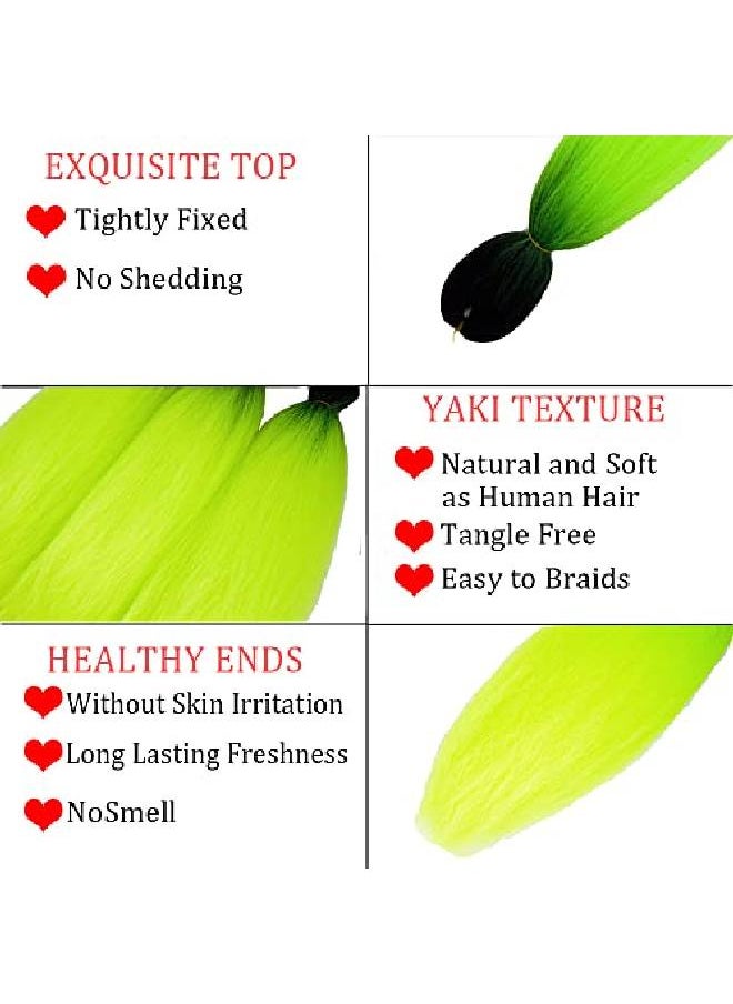Phoenixfly - Pre Stretched Braiding Hair 26” 6 Packs Braid Professal Yaki Synthetic Hair For Fiber Corchet Braids Women Twist Crochet Braids (Black To Neon Green) - Image 1