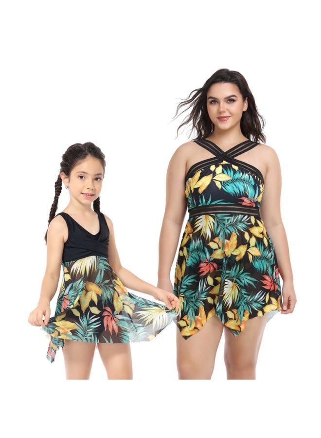 Loquat Mother And Daughter Hot Spring Plus Size Split Swimsuit Women 2024 And Parent-child Increase Swimsuit Wholesale-Color:yellow Leaves- - Image 1