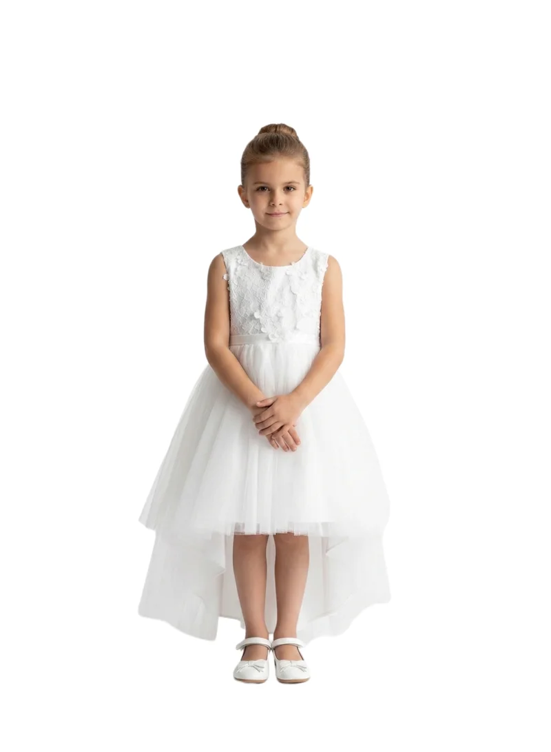 بيداني Sleeveless Tulle Flower Girl Dress - White