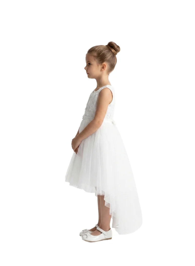 بيداني Sleeveless Tulle Flower Girl Dress - White