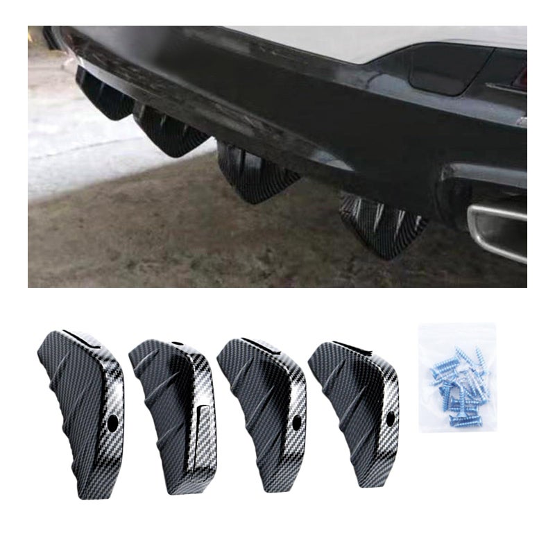 Augeny 4PCS Car Rear Lower Bumper Wing Lip Diffuser AntiCrash Auto Shark Fin Spoiler Protector with Mounting Screws Universal Rear Bumper Lip Diffuser Kit for Car SUV Truck Carbon Fiber - Image 3