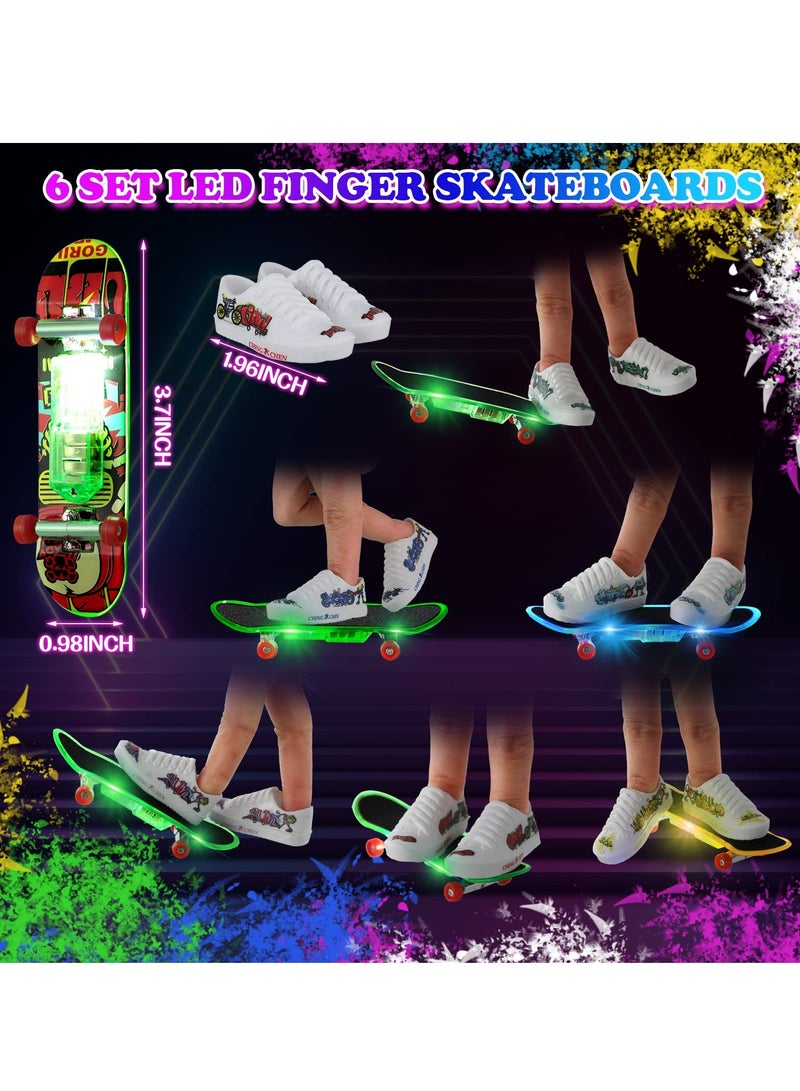 Zikra 12 Pcs LED Light Up Finger Skateboards Toy Set, Mini Fingerboard Shoes for Classroom Prizes, Birthday Gifts for Kids, Random Colors for Friends and Students. - Image 3