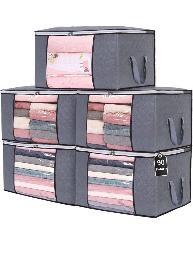 Beauenty 5 large storage bags, clothes storage box, foldable closet organizer storage container with durable handle, thick fabric, suitable for blankets quilts clothes bedding 90L.  - Image 1