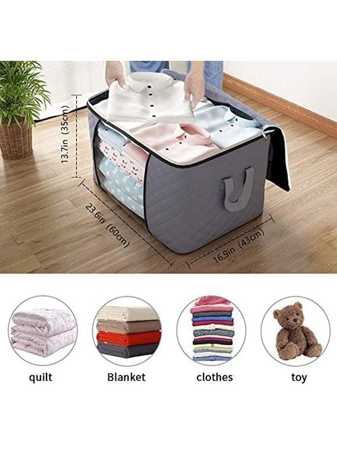 Beauenty 5 large storage bags, clothes storage box, foldable closet organizer storage container with durable handle, thick fabric, suitable for blankets quilts clothes bedding 90L.  - Image 2