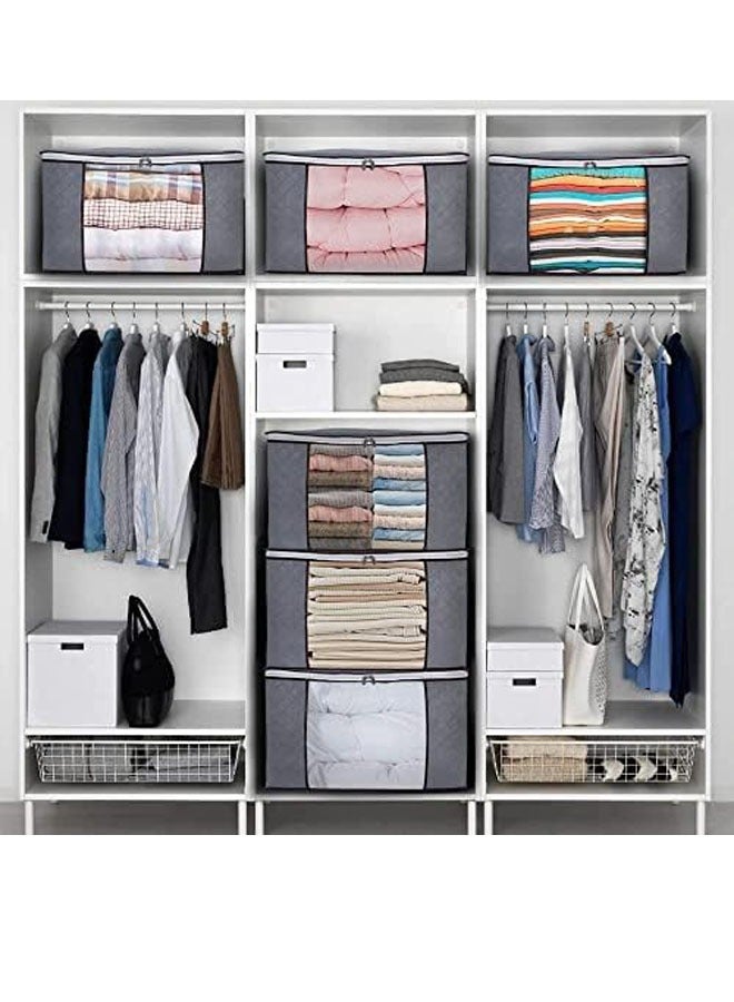 Beauenty 5 large storage bags, clothes storage box, foldable closet organizer storage container with durable handle, thick fabric, suitable for blankets quilts clothes bedding 90L.  - Image 5