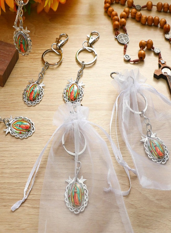 Landical 12 Pcs Our Lady of Guadalupe Keychains Baptism Favors for Guests First Communion Gift Virgen De Guadalupe Llaveros with Organza Gift Bags Religious Catholic Keychain Recuerdos De Bautizo Christening - Image 3