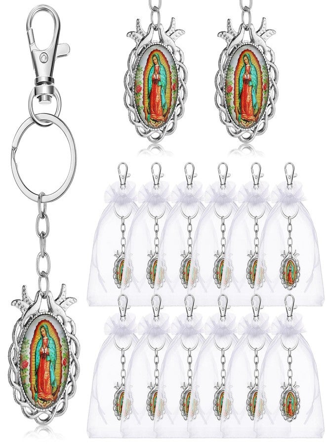 Landical 12 Pcs Our Lady of Guadalupe Keychains Baptism Favors for Guests First Communion Gift Virgen De Guadalupe Llaveros with Organza Gift Bags Religious Catholic Keychain Recuerdos De Bautizo Christening - Image 1