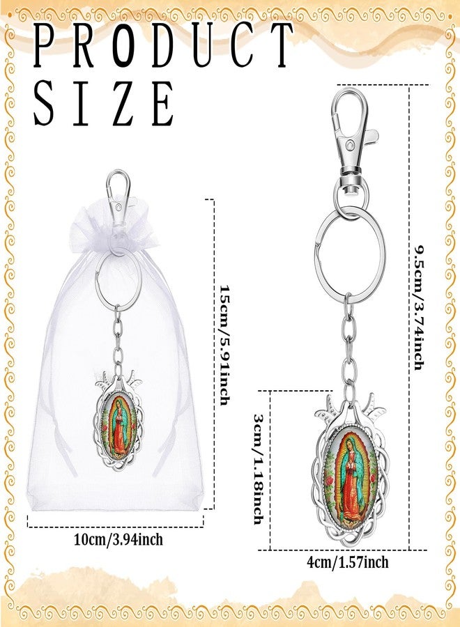 Landical 12 Pcs Our Lady of Guadalupe Keychains Baptism Favors for Guests First Communion Gift Virgen De Guadalupe Llaveros with Organza Gift Bags Religious Catholic Keychain Recuerdos De Bautizo Christening - Image 2