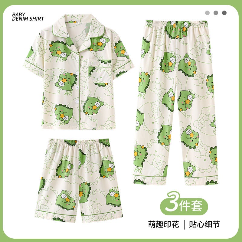 Summer Pajamas Women'S Short-Sleeved Pants Korean Style New Cardigan Three-Piece Set Elegant High-End Men'S Home Clothes Suit - Image 1