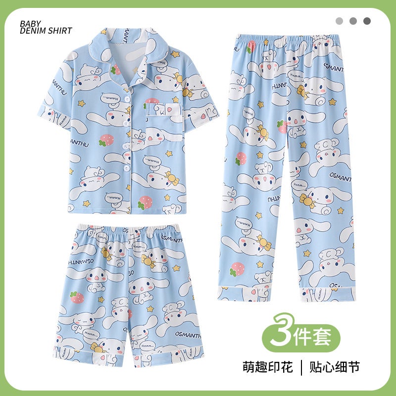 Summer Pajamas Women'S Short-Sleeved Pants Korean Style New Cardigan Three-Piece Set Elegant High-End Men'S Home Clothes Suit - Image 3