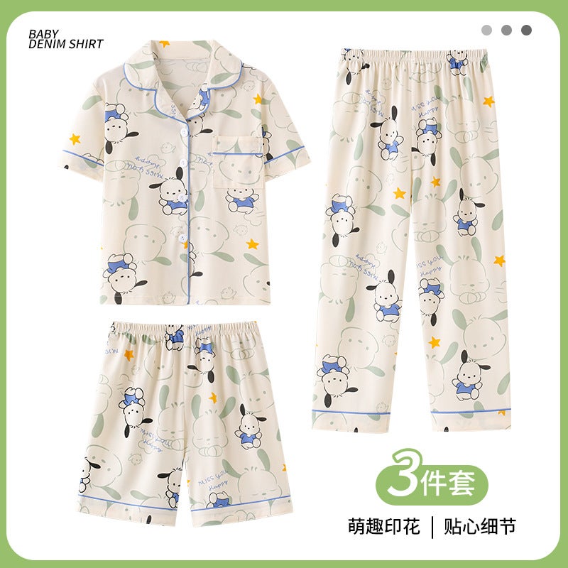 Summer Pajamas Women'S Short-Sleeved Pants Korean Style New Cardigan Three-Piece Set Elegant High-End Men'S Home Clothes Suit - Image 4