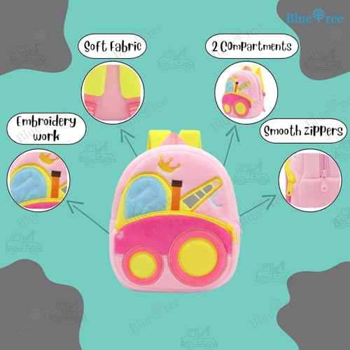 blue tree Cute Boy's and Girl's Plush Kids Bag Full Embroidery Designs Mini Travel Backpack (Tow Truck) - Image 3