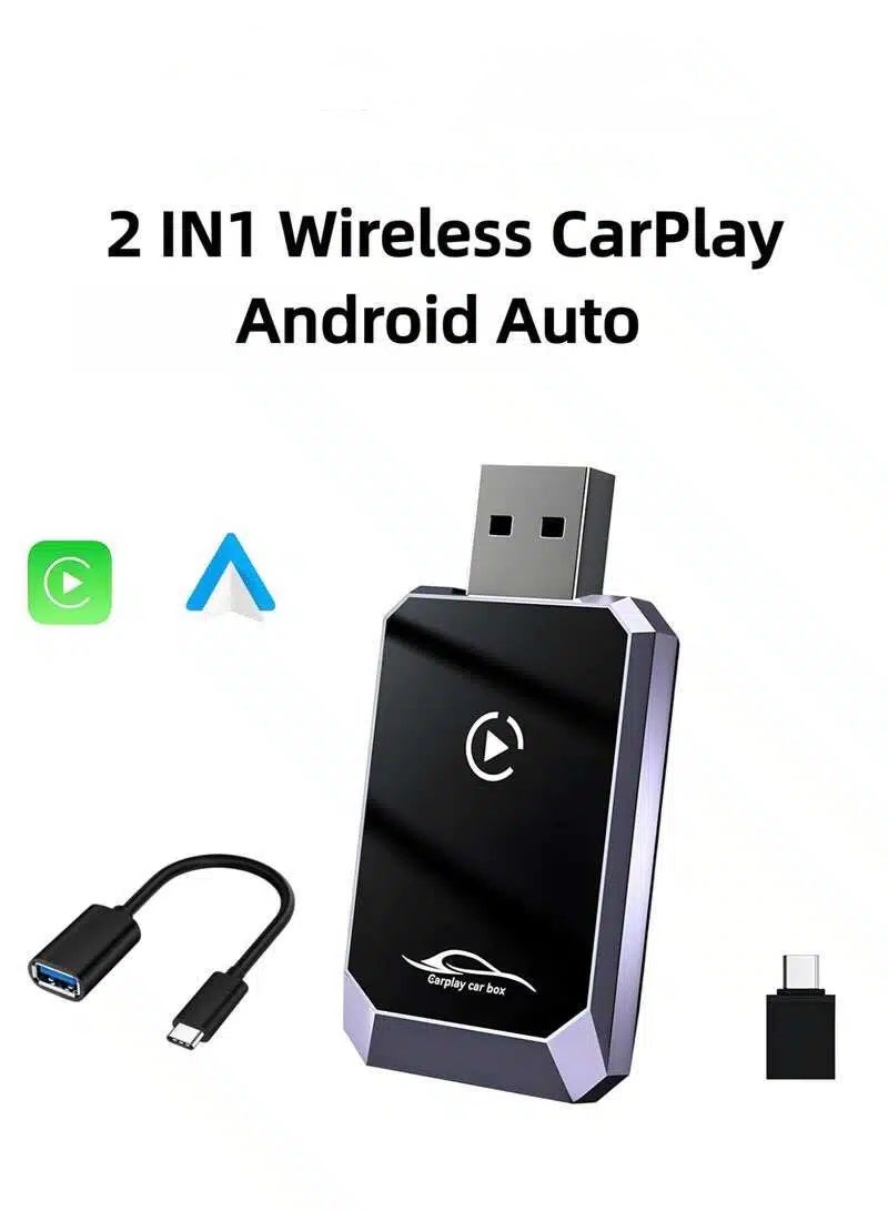 محول لاسلكي 2 في 1 لـ CarPlay و Android Auto، دونجل CarPlay سهل الاستخدام، يحول CarPlay السلكي إلى لاسلكي، متوافق مع USB-A و Type-C، بلوتوث وواي فاي سريع، تصميم صغير الحجم، ترقية عبر الإنترنت - Image 1